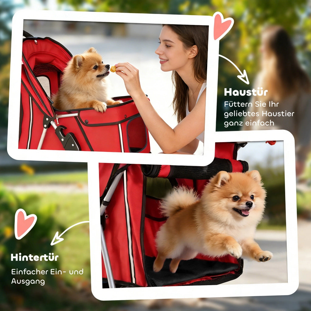 Passeggino per cani pieghevole con cesto portaoggetti e cuscino ¨C Xylo ¨C rosso 77x44x102cm