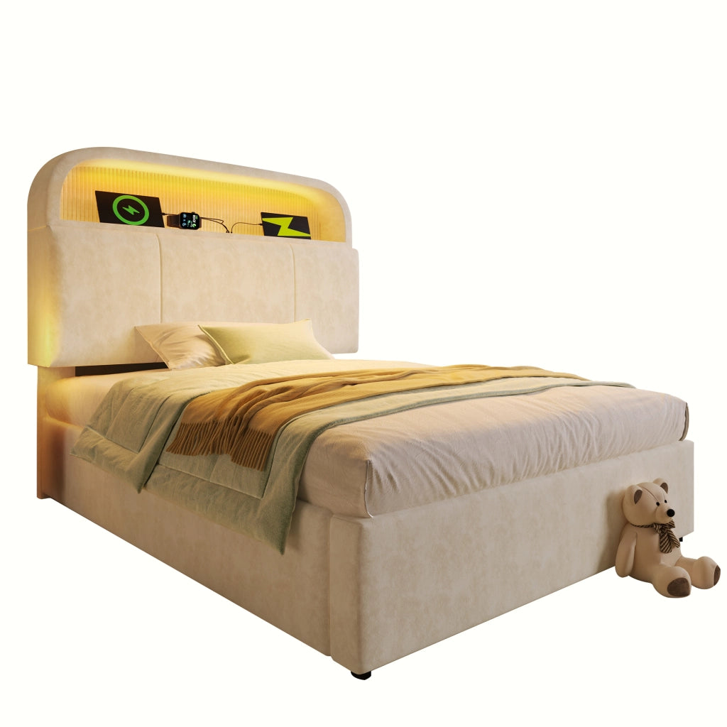 letto imbottito velluto beige 90x200 cm