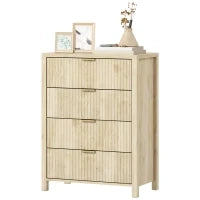 Cassettiera con 4 Cassetti Scanalati e Maniglie Dorate, 70x38x93 cm, Legno Naturale