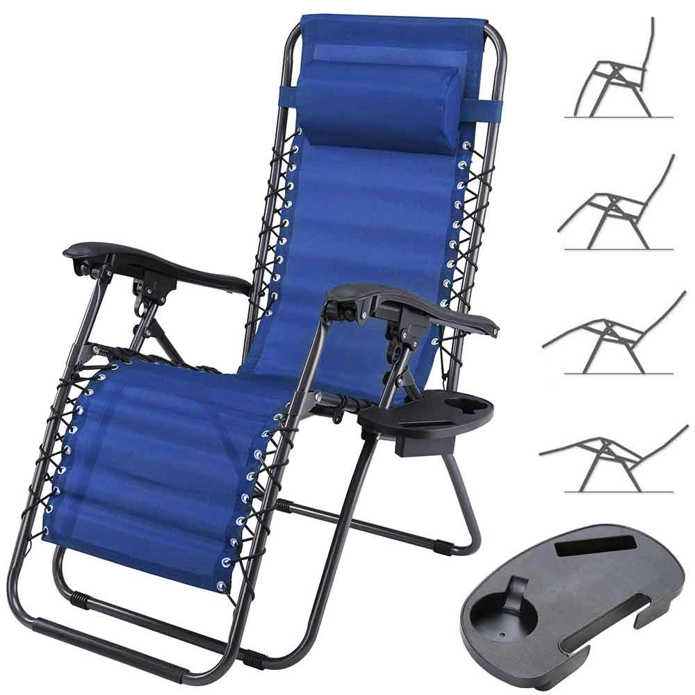 Sedia Sdraio Lettino da Giardino a Gravità Zero Pieghevole con Vassoio in Acciaio e Texilene Blu