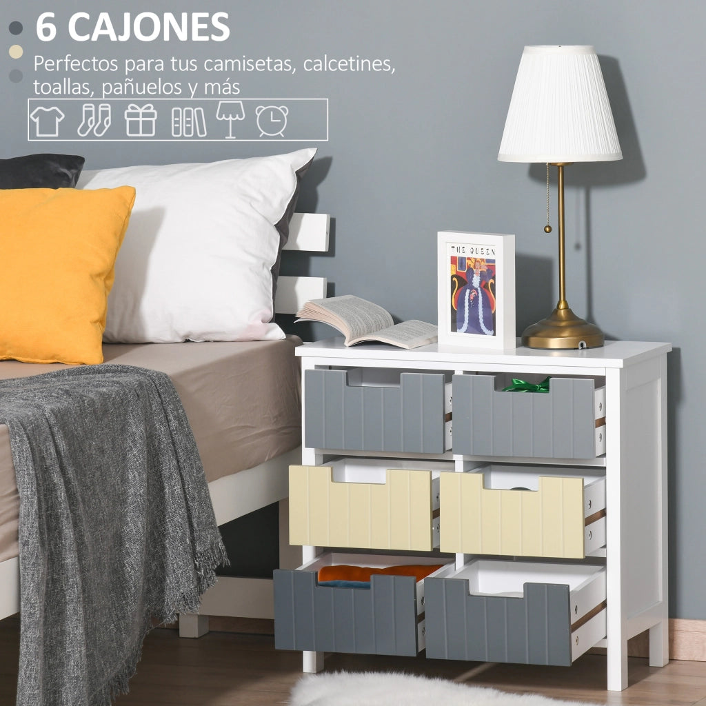 Cassettiera con 6 cassetti in legno ¨C zephmum ¨C multicolore 62x28x58 cm