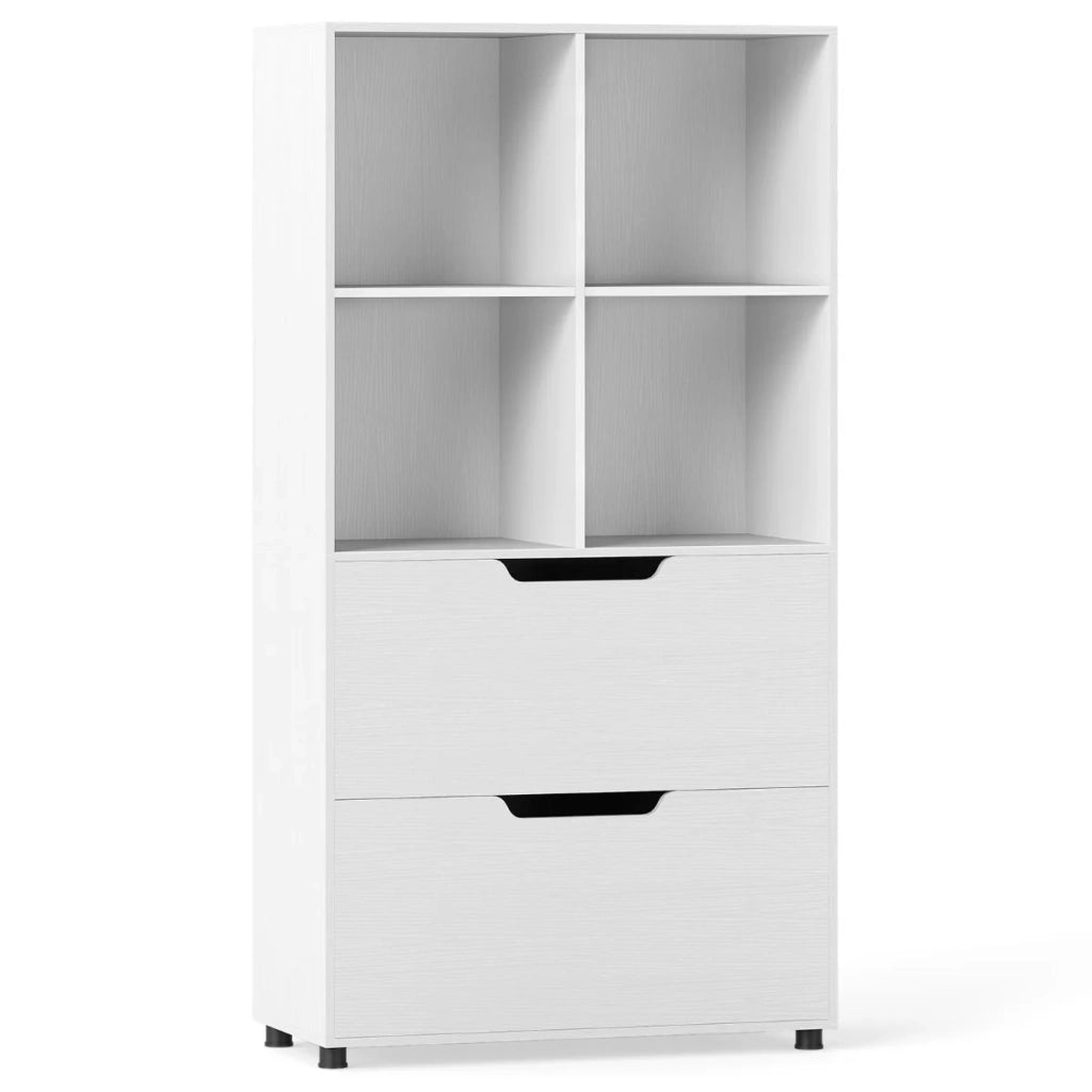 Libreria con 4 scomparti aperti e 2 cassetti grandi 70 x 33,5 x 130 cm stabile stile moderno legno bianco 20_0018287