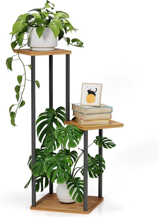 Stendardo per piante in metallo a 3 livelli per interni ed esterni - Ideale per angoli - Adatto per finestra, balcone, giardino e terrazza - Nero
