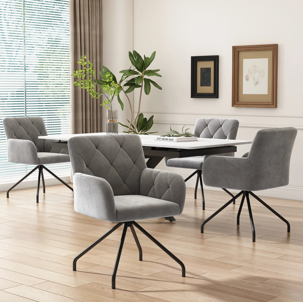 Set di 2 sedie imbottite con braccioli ergonomici in velluto grigio chiaro