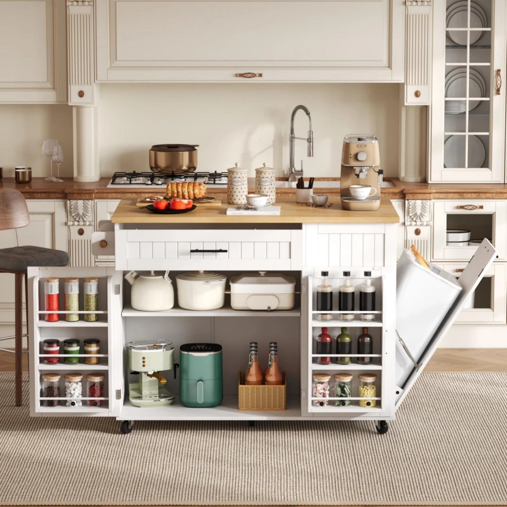 CARRELLO ISOLA DA CUCINA Pieghevole 130x70x93 cm MDF Bianco