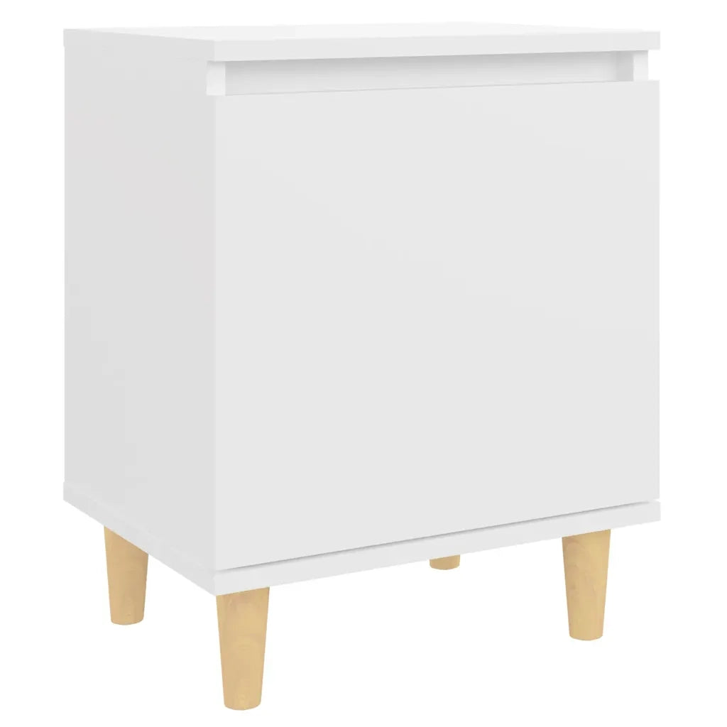 Comodini con Gambe in Legno Massello 2pz Bianchi 40x30x50 cm 805816