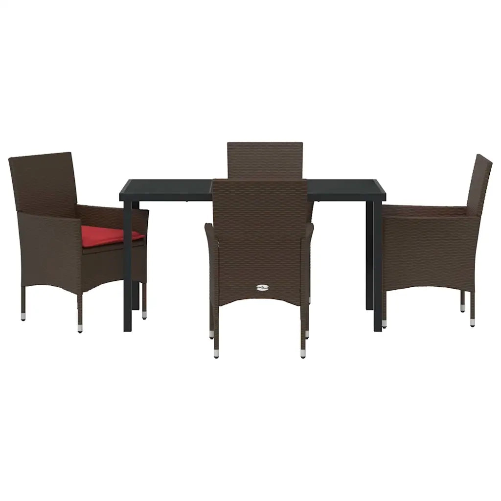 Set di tavolo e sedie con cuscino 5 pcs Marrone Rattan in PE 3379823