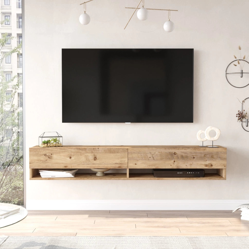 Consolle da Parete 'Laitila' con 2 Ante e Scomparti Mobile Pensile Porta TV 180 cm - Rovere Rustico [en.casa]