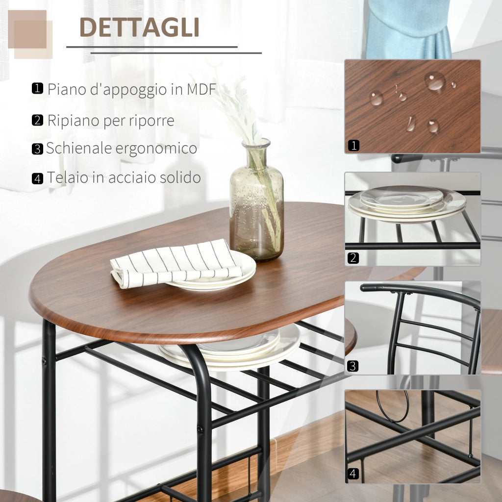 Set Tavolo da Pranzo con 2 Sedie ¨C zephmum ¨C Legno, Marrone e Nero