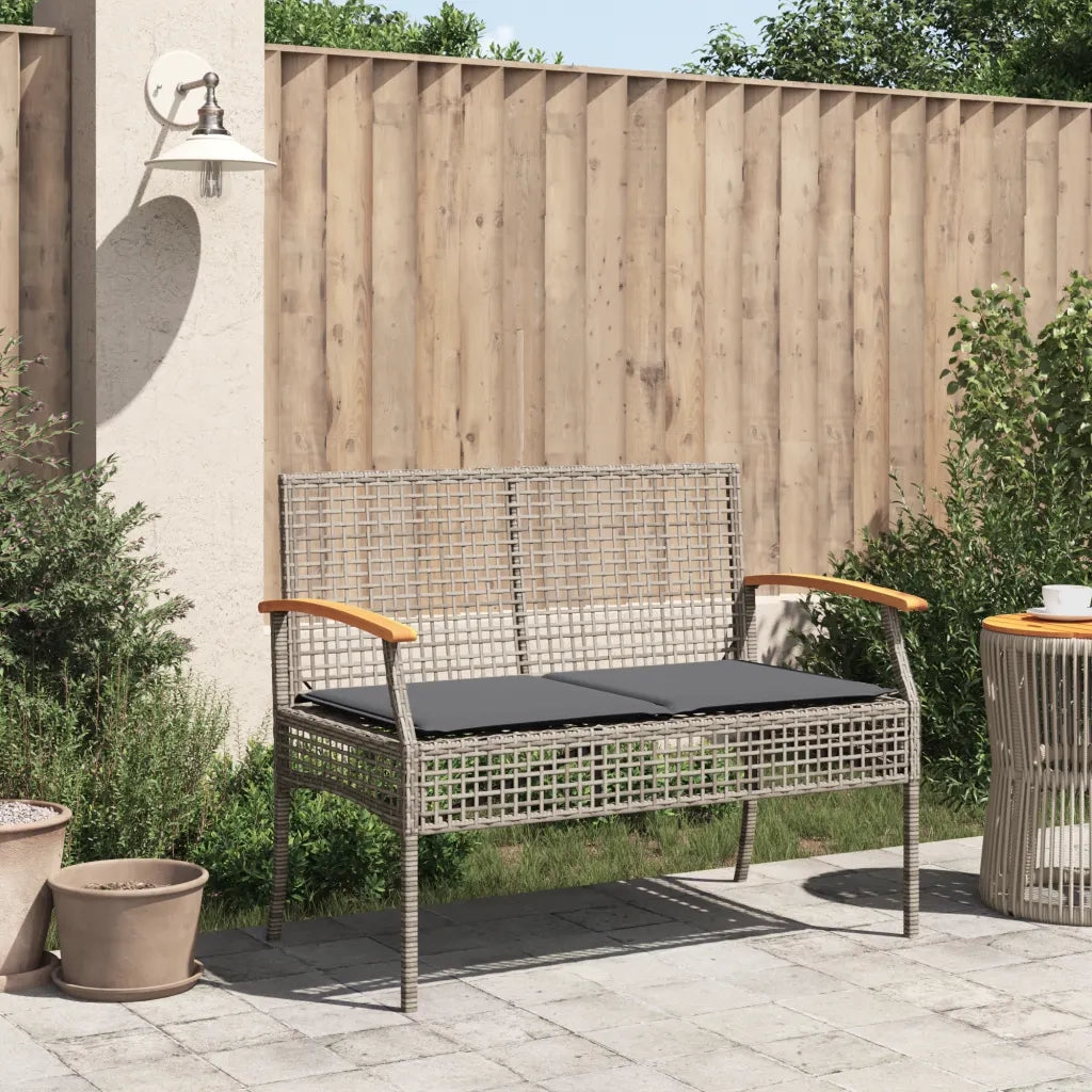 Panca da Giardino con Cuscino Grigia Polyrattan e Legno Acacia 366256