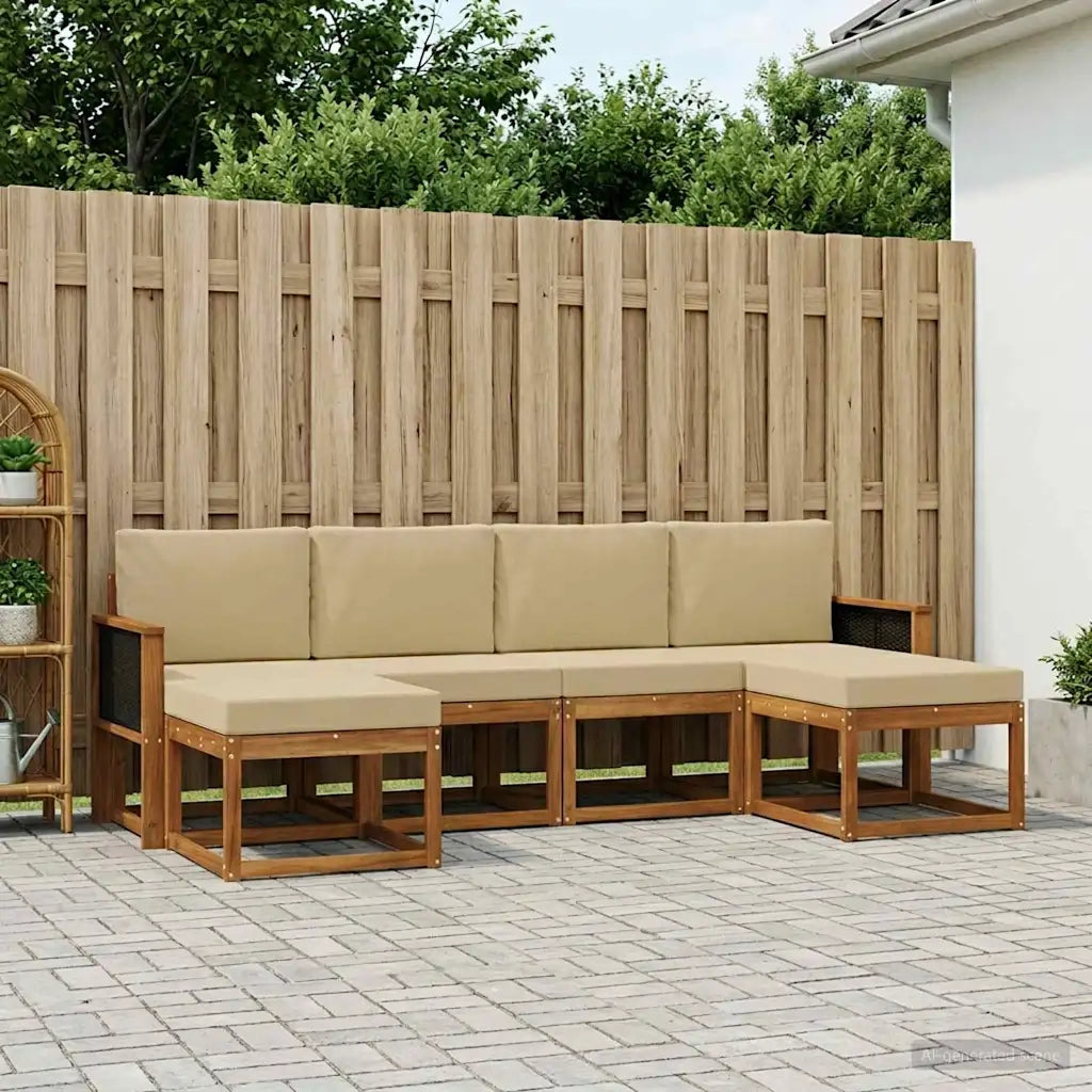 Set di divani da esterno 6 pcs Naturale e Beige Poliestere
