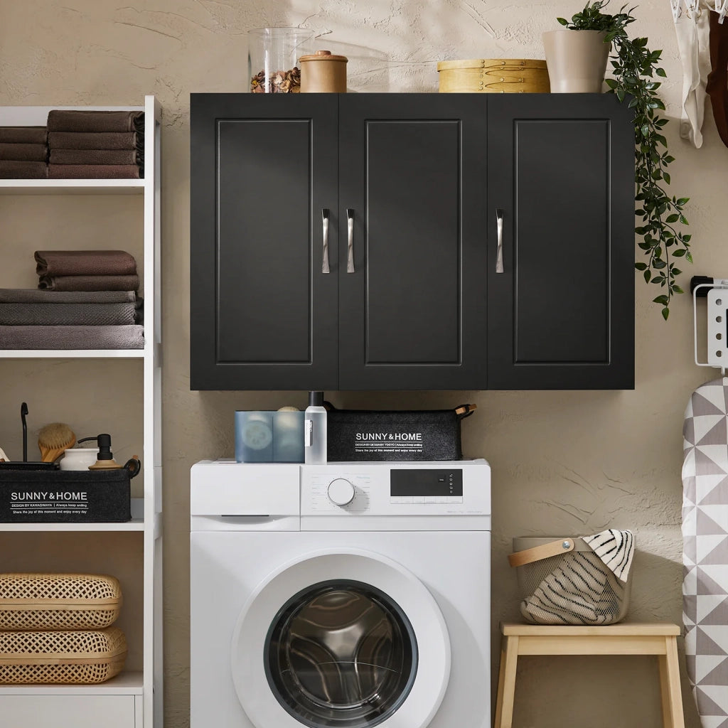 Armadietto pensile da bagno Mobile da parete per il cucina 3 ante 90x30x60cm Nero FRG231-L-SCH