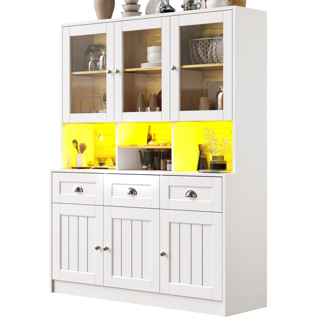 Credenza cucina con LED e ante in acrilico, 140x40x175 cm