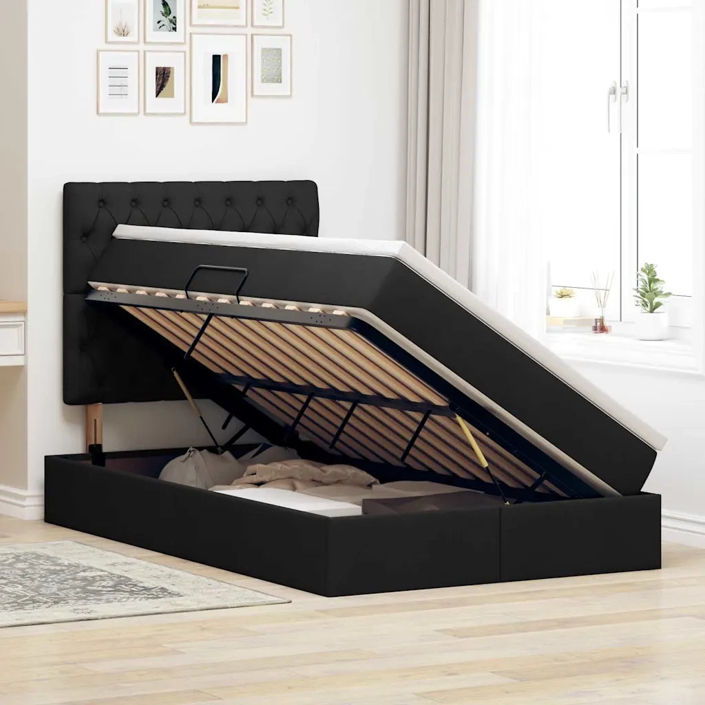 Letto con contenitore e materasso Nero 120 x 190 cm Tessuto 3371831