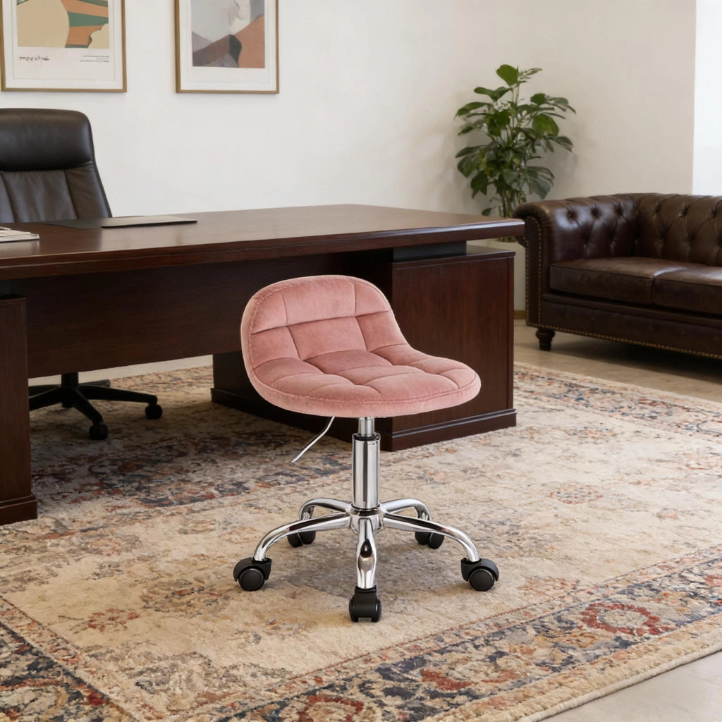Sgabello da ufficio girevole con ruote, altezza regolabile, in velluto rosa