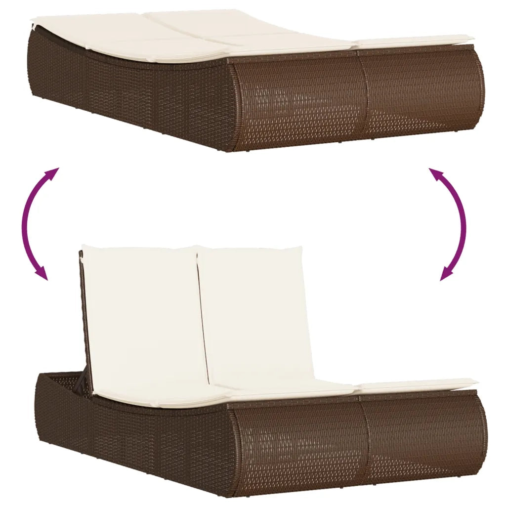 Lettino Prendisole | Sdraio da giardino | Lettino da sole con Cuscini Marrone in Polyrattan