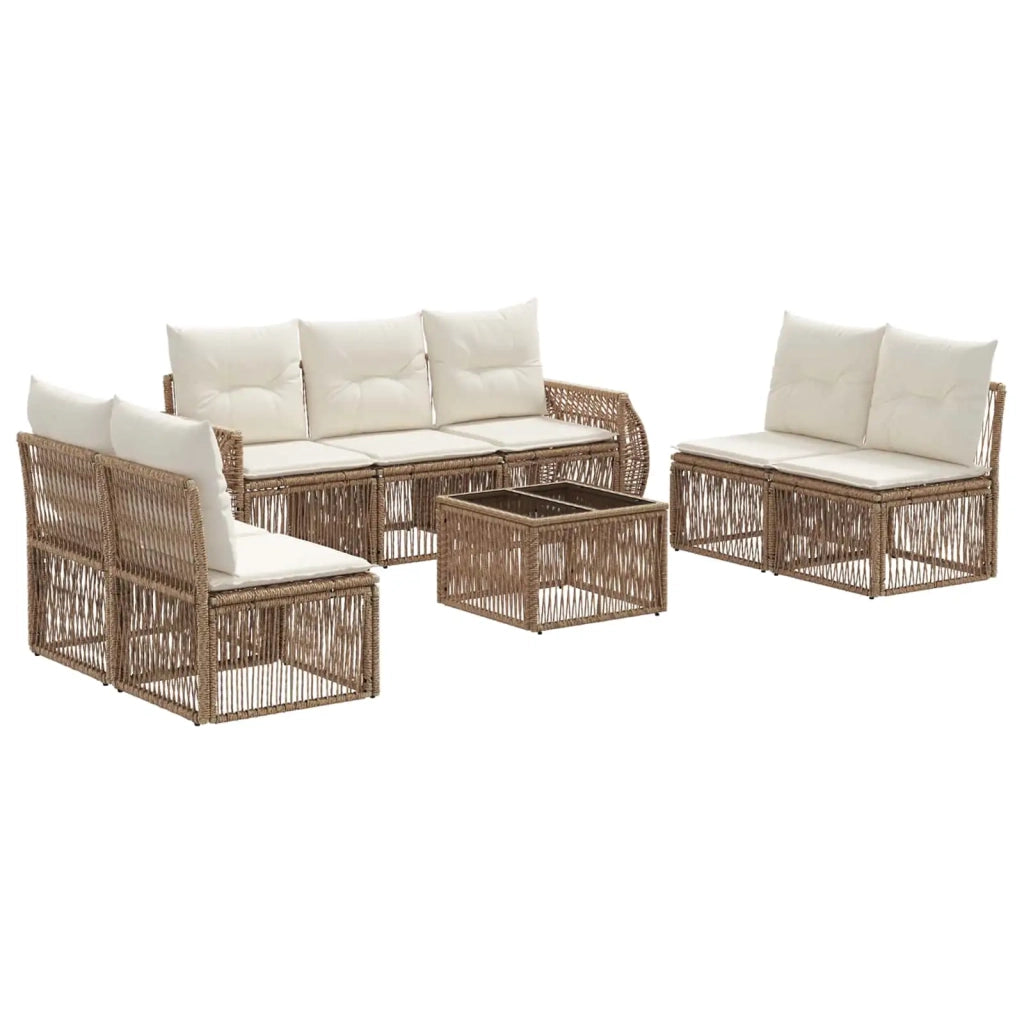 Set Divano da Giardino 8 pcs Beige e Bianco Crema polyrattan
