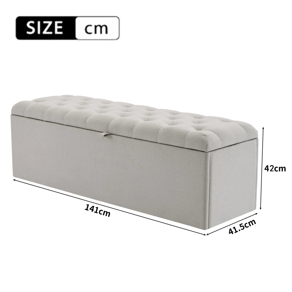 Panca Contenitore con Seduta Imbottita; Grande Capacità; Design Europeo Elegante; in Lino Grigio Chiaro