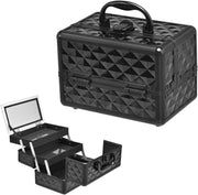 Valigetta per Cosmetici, Scatola Trucchi Professionale, Valigetta per Trucchi, con Specchio, Beauty Case, Pieghevole e Portatile, 23 x 15 x 18 cm