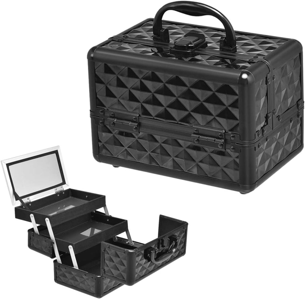 Valigetta per Cosmetici, Scatola Trucchi Professionale, Valigetta per Trucchi, con Specchio, Beauty Case, Pieghevole e Portatile, 23 x 15 x 18 cm