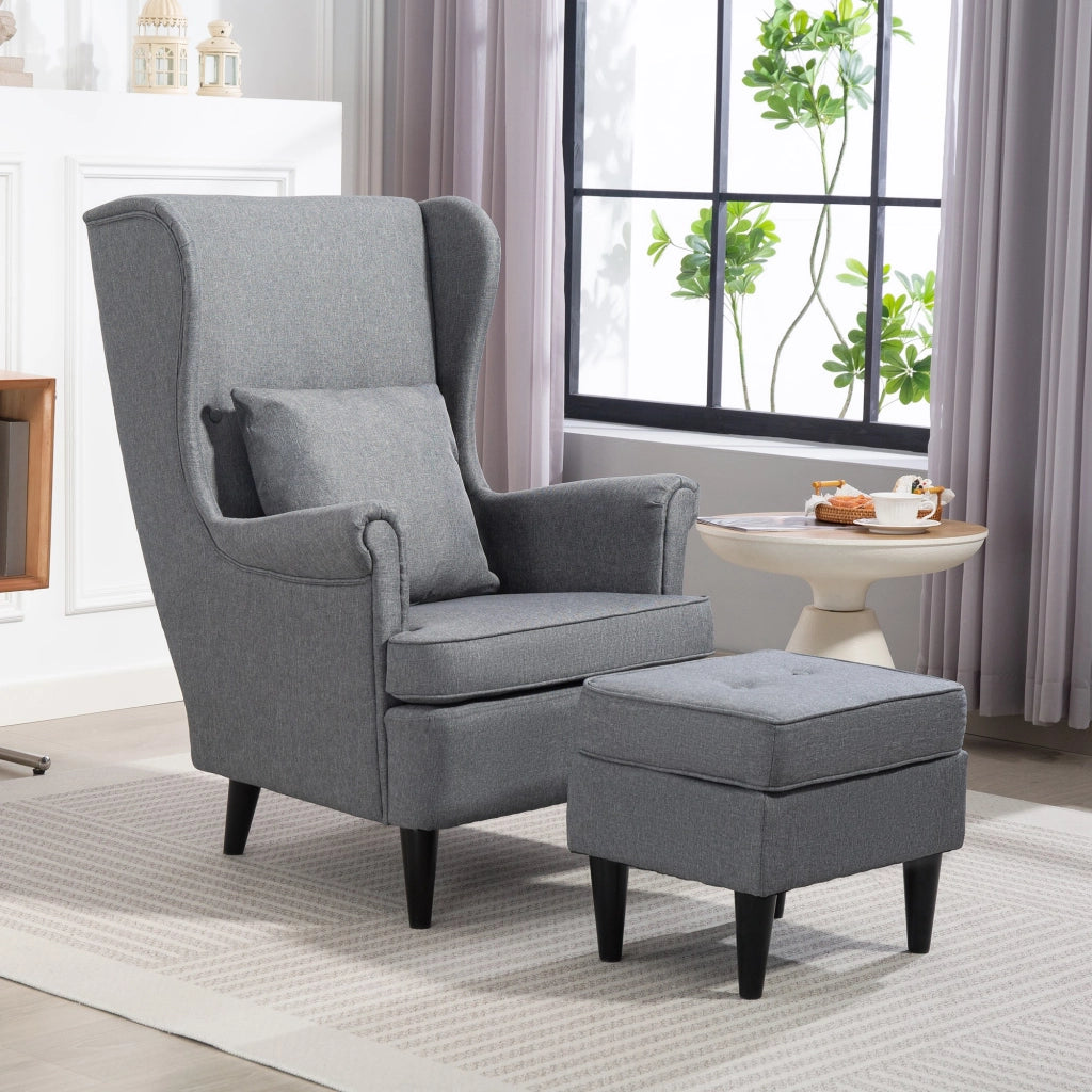 Poltrona Relax in Tessuto Grigio con Poggiapiedi e Cuscino ¨C Zephmum ¨C 75x83x104 cm