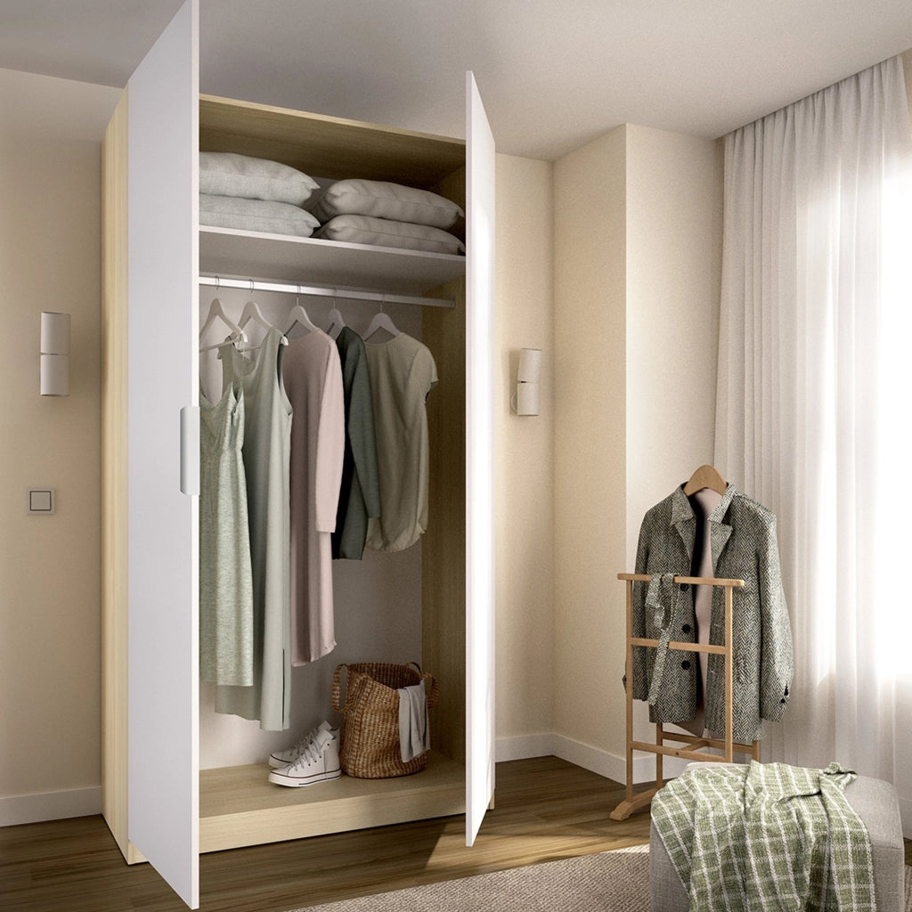 Armadio Camera da Letto Tulot, Guardaroba 2 Ante Appendiabiti, 51x204h cm Bianco