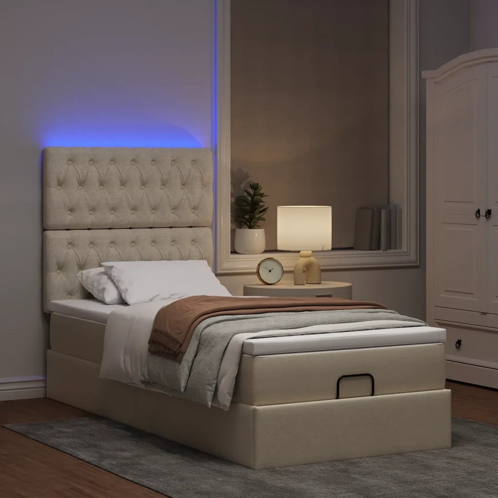 vidaXL Struttura Letto Pouf con Materasso Crema 90x190 cm in Tessuto
