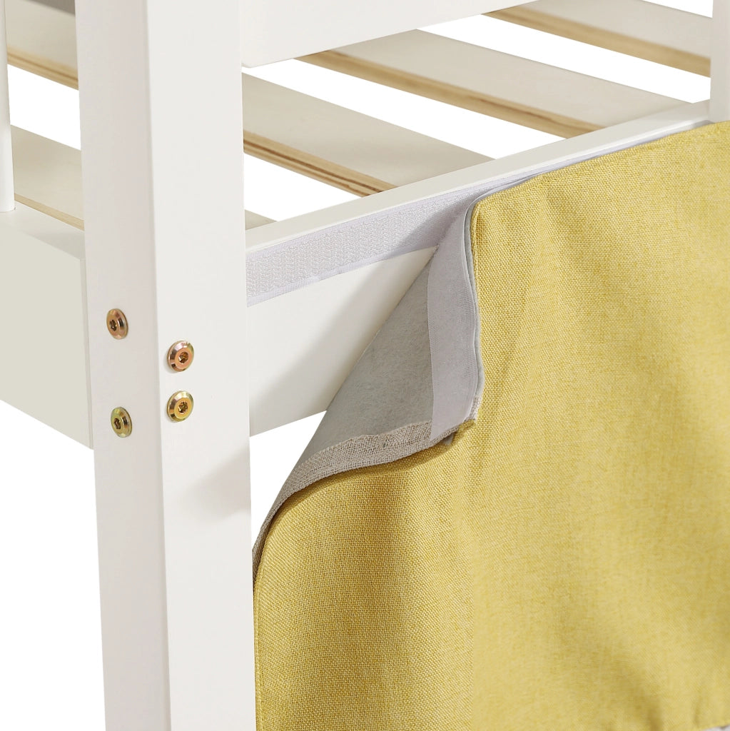 Letto a castello 90x200 cm bianco con scala, scivolo e tende