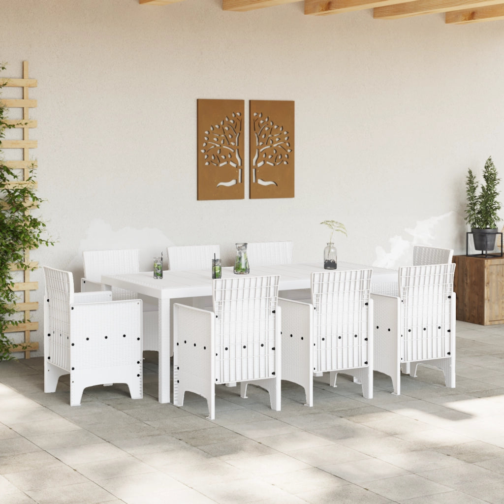 Set da Pranzo Giardino 9 Pezzi con Cuscini Bianco Polyrattan