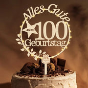 Decorazione per torta in legno con catena di luce LED per il 100° compleanno
