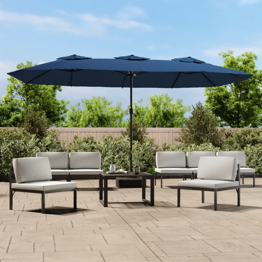 Ombrellone a Doppia Testa-Ombrello da giardino Azzurro 449x265 cm