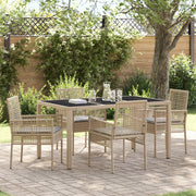 Set da pranzo da giardino 5 pezzi con cuscini beige in rattan sintetico