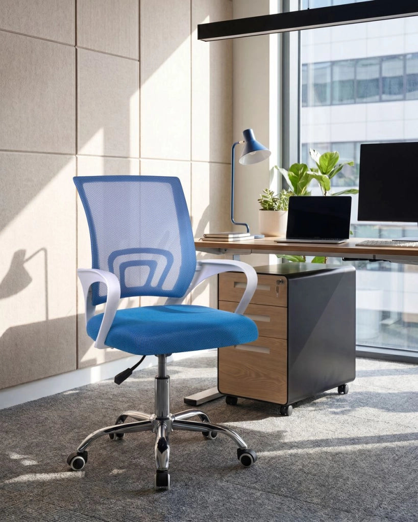 Sedia girevole da ufficio con schienale reclinabile regolabile in altezza blu moderna ufficio in casa