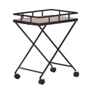 Carrello da Cucina in Metallo Nero 56 cm Costruzione Legno Chiaro Top Ruote Industriale Rustico Moderno