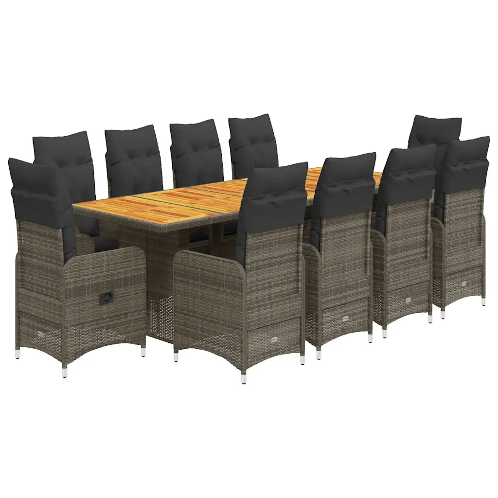 Set Bistrò da Giardino 11 pz con Cuscini in Polyrattan Grigio