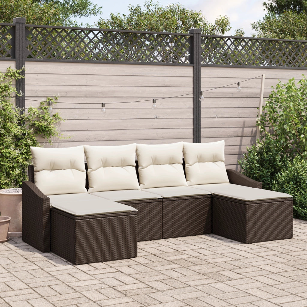 Set da pranzo da giardino 6 pezzi con cuscini in rattan poliestere marrone