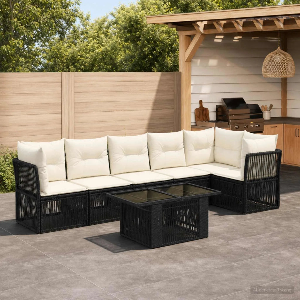 Set Divano da Giardino 7 pz Nero polyrattan 3436468