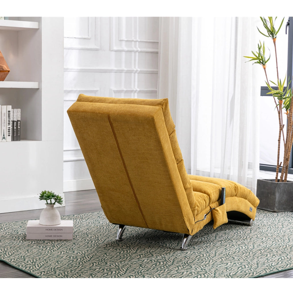Chaise longue massaggiante 55x148x84 cm con vibrazione; lino giallo senape
