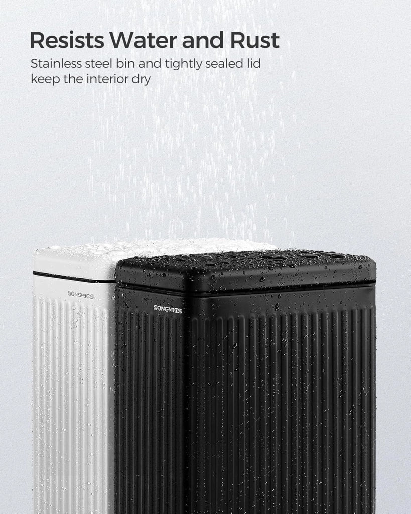 Pattumiera da bagno da 10 litri, con coperchio, sottile per piccoli spazi, in acciaio inox, chiusura ammortizzata, colore nero inchiostro, ULTB562B01