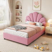 Letto singolo imbottito 90x200 cm in velluto rosa con contenitore idraulico e testiera decorativa