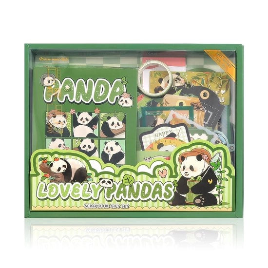 Accessori per scrapbook con blocchetto A6 - Nastro washi - Sticker - Carta decorativa - Panda stile - 23 x 18,5 x 2,5 cm - Kit di scrapbooking