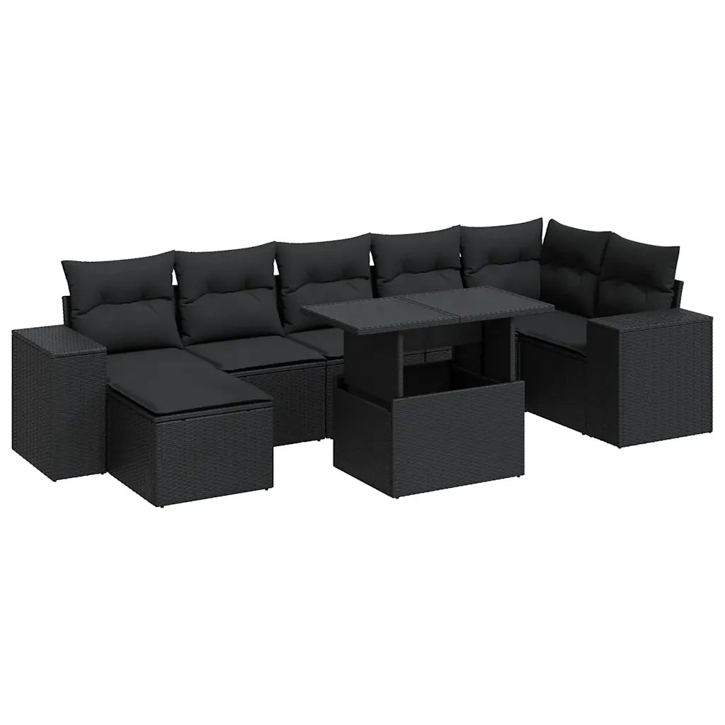 Set Divani da Giardino con Cuscini 8 pz Nero in Polyrattan 3326836