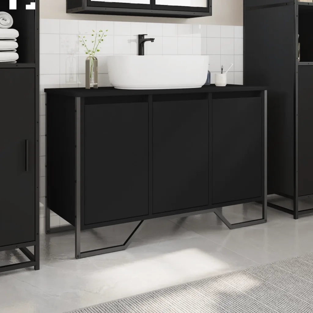 Mobile Lavabo | Armadio Lavabo Bagno Nero 91x35x60 cm in Truciolato