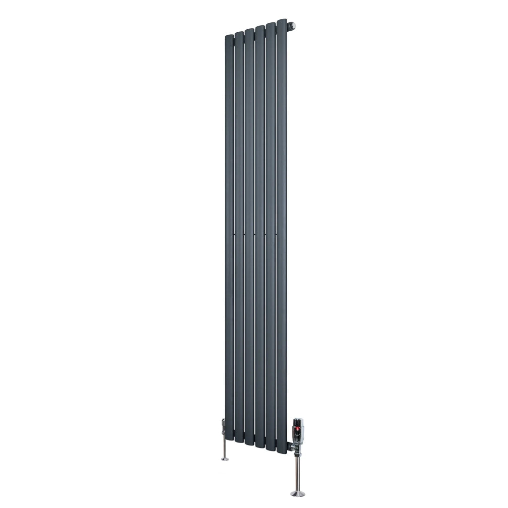Radiatore Verticale Ovale 1800x360mm Grigio Antracite con Valvole TRV