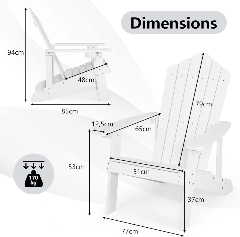 Adirondack - Poltrona grande lounge per patio con portabicchieri regolabile, sedia antincendio all'aperto, resistente alle intemperie, in legno, per copertura, giardino, 85 x 77 x 94 cm