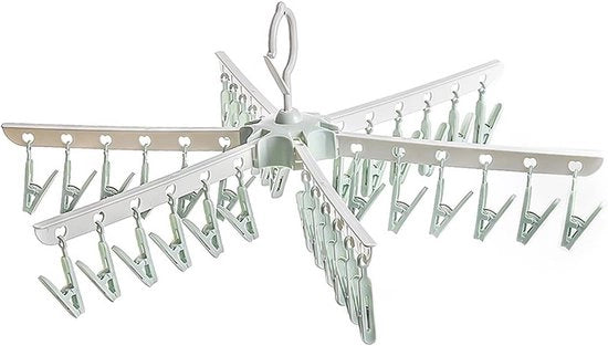 Opvougbile Hanger per Abbigliamento con 36 Clip, con Sistema di Asciugatura Rotativo e Ventilato, per Abbigliamento, Calze, Inverni e Cappelli, Verde