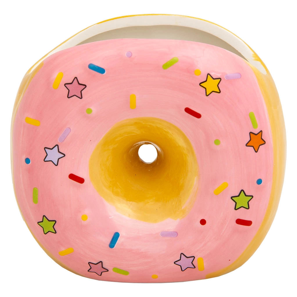 Portapenne a ciambella in ceramica rosa 11x6,5x11h
