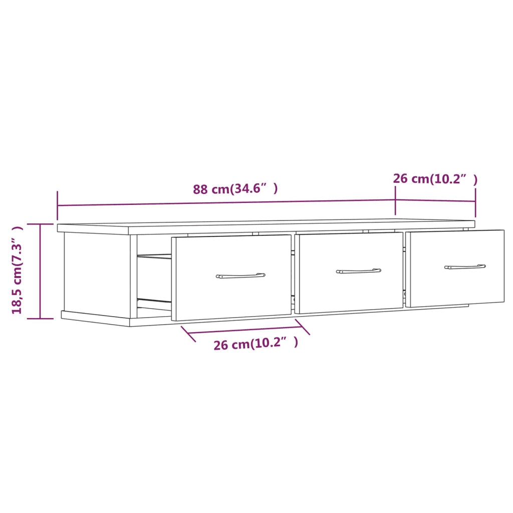 Mobile a Parete Rovere Fumo 88x26x18,5 cm in Legno Multistrato 815081