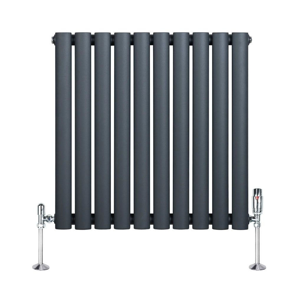 Radiatore Orizzontale Ovale 600x600mm Grigio Antracite con Valvole TRV