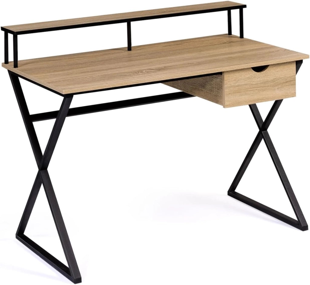 Scrivania a 1 cassetto ENZO, a gambe incrociate, design industriale